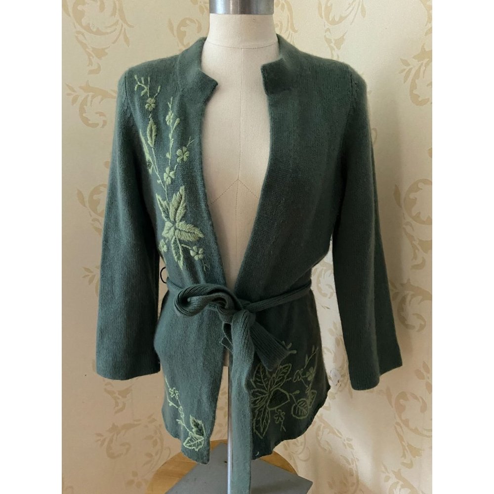 White + Warren Thick 100% Cashmere Cardigan Belted Sweater